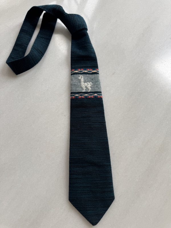 Corbata Alpaca Peruana Verde Jaspeada Azul Marino.
