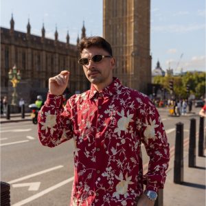 Camisa Manila Burdeos Bordado Marfil.